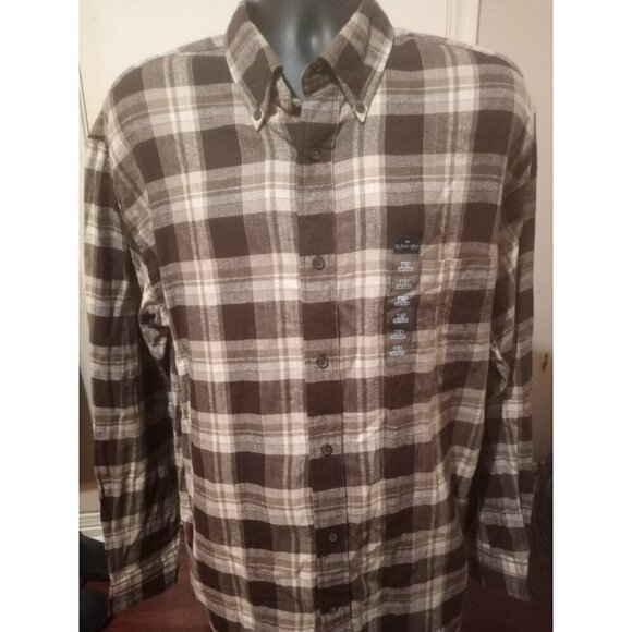 NEW St Johns Bay Flannel Shirt Men XLT Brown Plaid Button Front Long Sleeve NWT - Picture 1 of 10